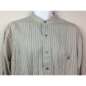 Van Heusen Mens Beige Striped Button-Front Shirt Size 16.5 32/33